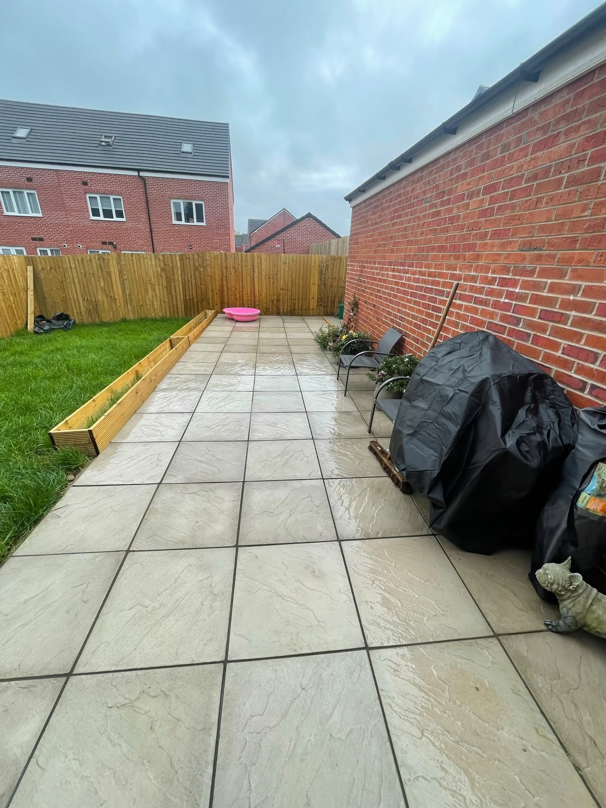 Clean restored stone patio slabs after washing